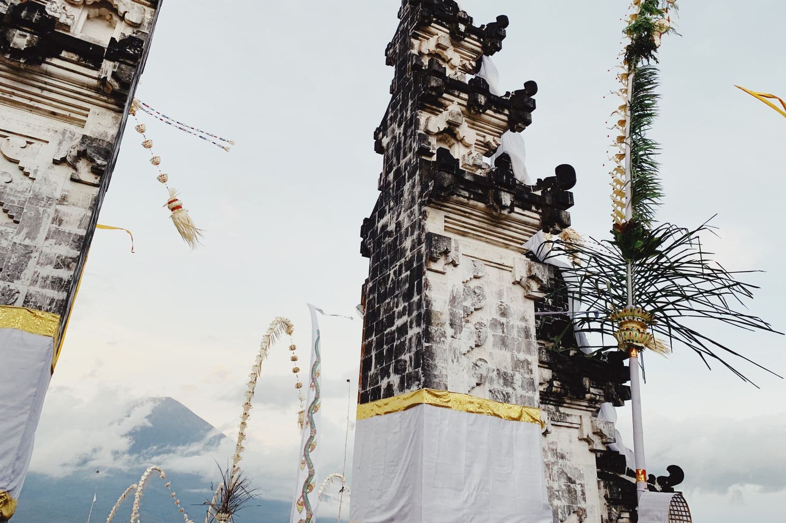 Traditional Balinese gates with Mount Agung behind